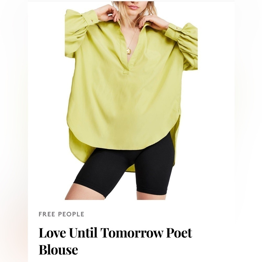 Free People Love Until Tomorrow Poet Blouse XS Green Long Sleeve Boho - Picture 1 of 12